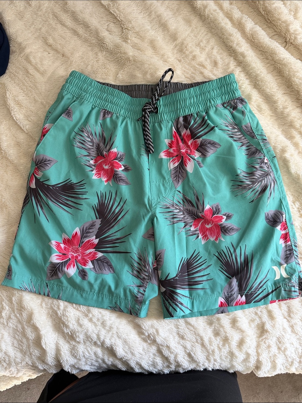 Hurley Teal Floral Swim Shorts with Pink Accents